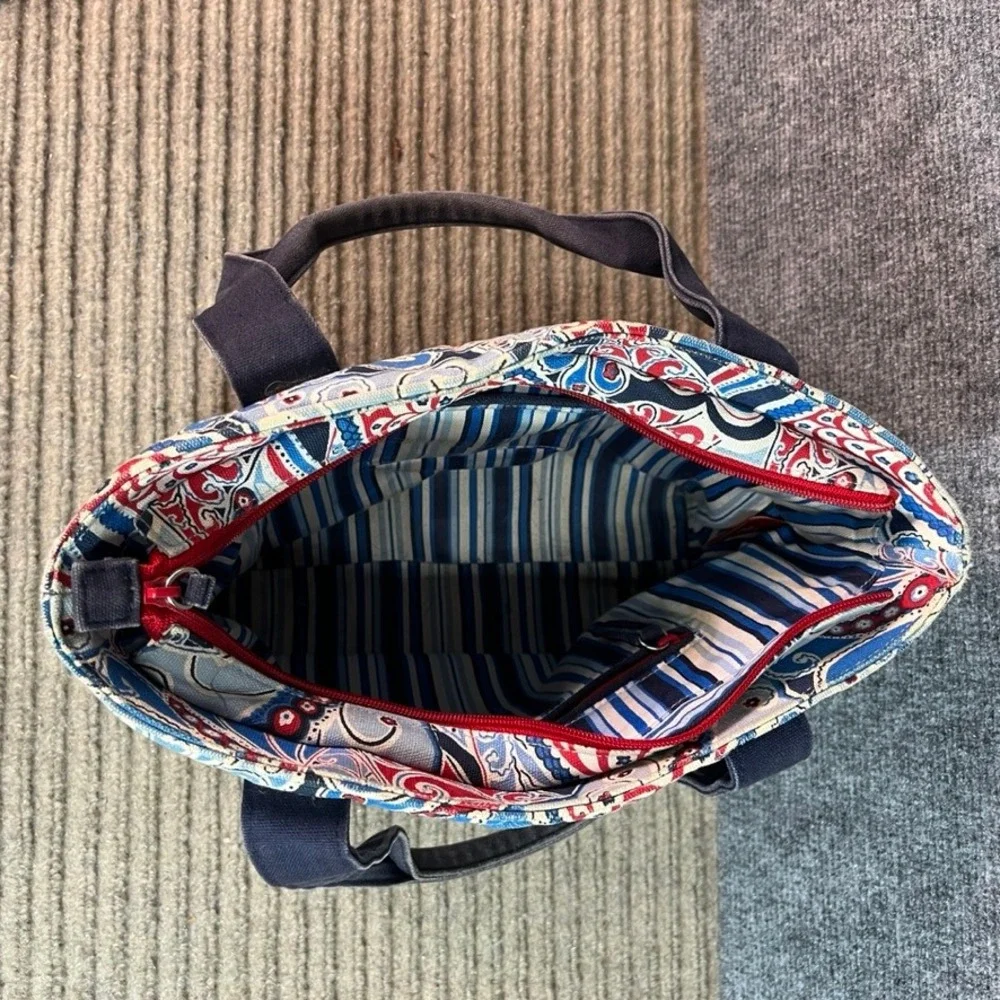 Vera Bradley Paisley Tote Bag and Matching Wallet Set Blue Red White Canvas